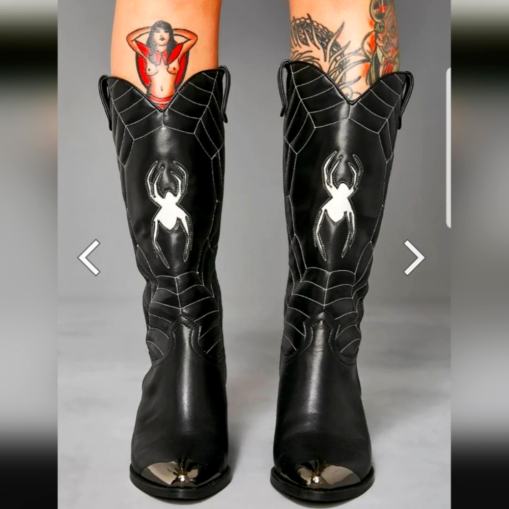 Dolls Kill Widow Wicked Ways Spider Web Boots Cowboy Halloween Size 8